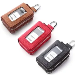Double Zipper Leather Universal Key Fob Key Chain Case